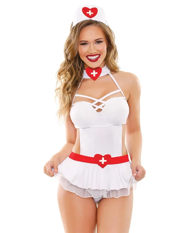 wireless bra with stretch lace for flexibilityPlay Sedate Me Nurse 3 Pc Set W-hat, Apron Dress & Panty White M-l