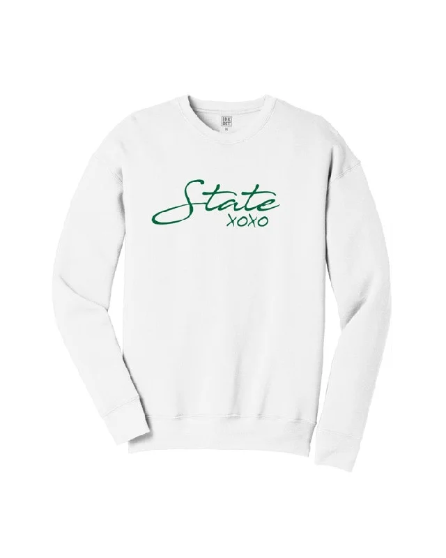 Women's Hooded Sweatshirts with Tie-Dye LiningInk Detroit State XOXO Crewneck Sweatshirt - Green & White