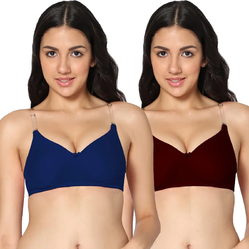 seamless underwire braT-shirt Medium Coverage Maroon and Royal Blue Color Padded Bra (Pack of 2)