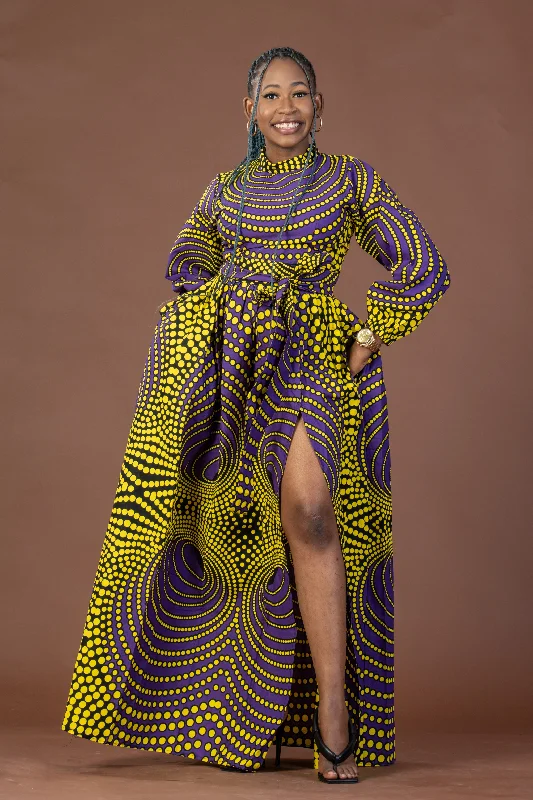 Women's U-Back DressesRemy Ankara Maxi Dress | Yellow and Purple African Print