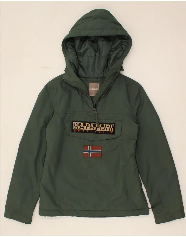 Women's Coats with HoodNAPAPIJRI Womens Graphic Hooded Anorak Jacket UK 6 XS Green Polyamide