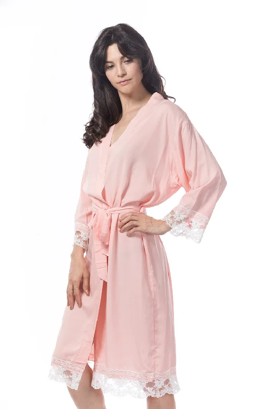 women's pajamas for those who appreciate soft, breathable fabricsCotton Lace Trim Robe Blush