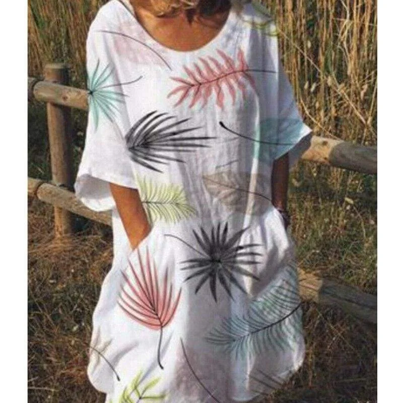 Women's Shawl Collar DressesFashionSierra - Women Boho Maxi Beach Dress Ladies Fashion Loose Half-Sleeve Summer Casual Loose Long Sundress Plus Size