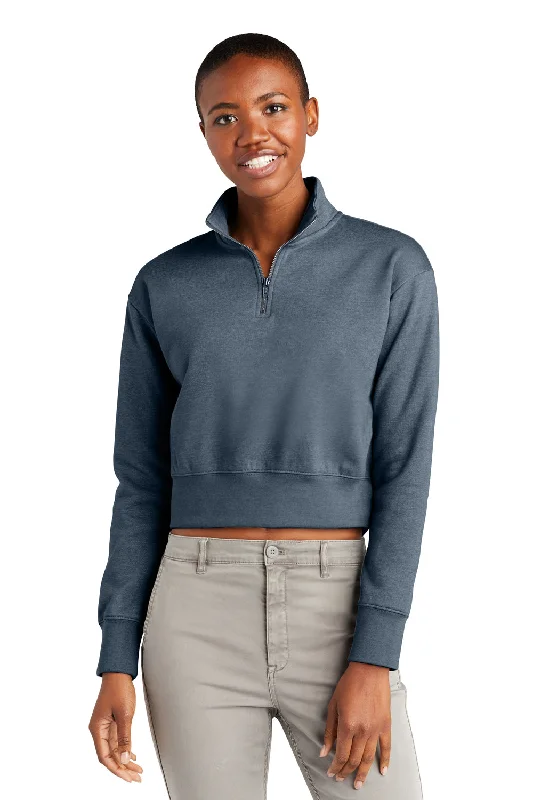 Women's Hooded Sweatshirts with Solid Color LiningDistrict Womens V.I.T. Fleece 1/4 Zip Sweatshirt - Heather Flint Blue