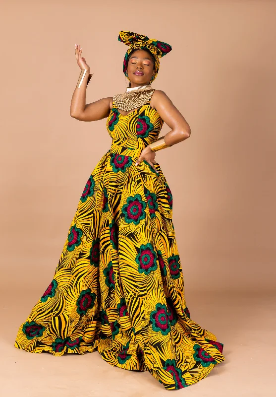 Women's Halter DressesTutu Ankara Maxi Dress | Yellow and Green African Print