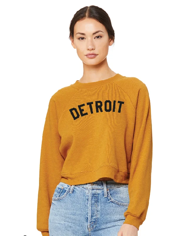 Women's Hooded Sweatshirts with Fitted WaistInk Detroit Women's Raglan Pullover Fleece Sweatshirt - Mustard