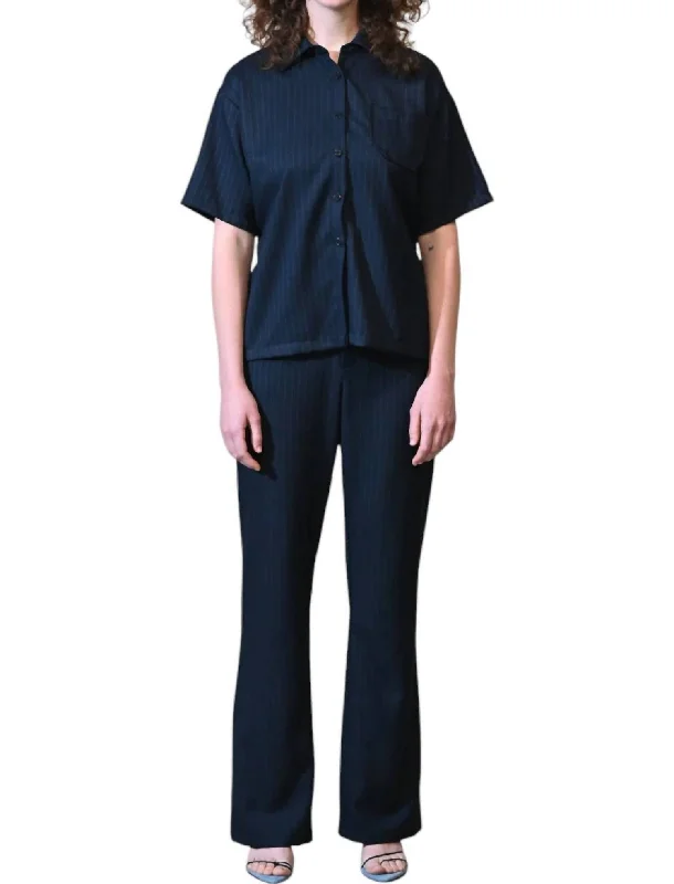 Women's Jodhpurs with Shawl CollarSlit Trouser Pants In Navy Pinstripe