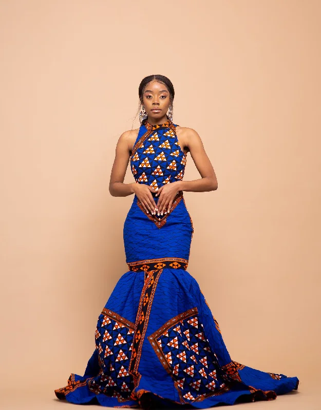 Women's Gathered DressesReigh Ankara Maxi Dress | Blue African Print