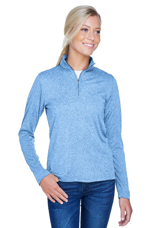 Women's Hooded Sweatshirts with Houndstooth LiningUltraClub Womens Heather Cool & Dry Performance Moisture Wicking 1/4 Zip Sweatshirt - Heather Columbia Blue