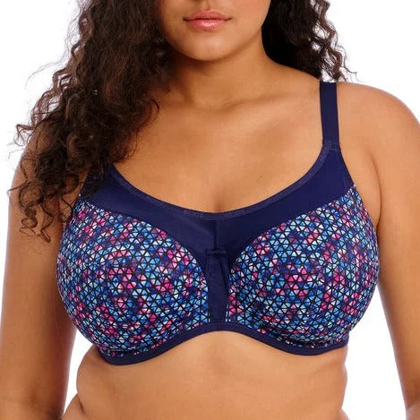 plus-size sports bra with mesh panelsELOMI ENERGISE SPORTS BRA NAVY GEO