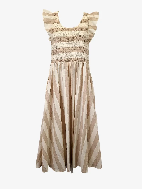 Women's U-Shaped-Neck DressesMister Zimi Elegant Striped Gathered Linen Maxi Dress Size 10