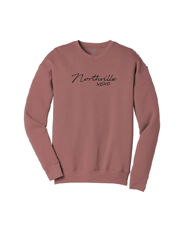 Women's Hooded Sweatshirts with Drawstring WaistInk Detroit Northville XOXO Crewneck Sweatshirt - Mauve