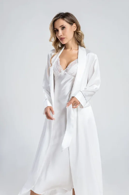 women's pajamas for all-night comfortLong chic lace nightie and women's silk dressing gown set