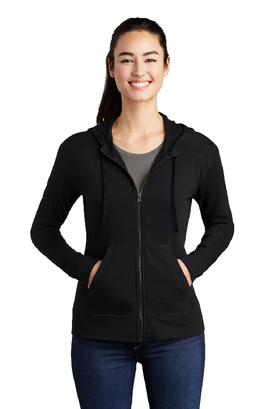 Women's Hooded Sweatshirts with Mid WaistSport-Tek Womens Moisture Wicking Fleece Full Zip Hooded Sweatshirt Hoodie w/ Pockets - Black