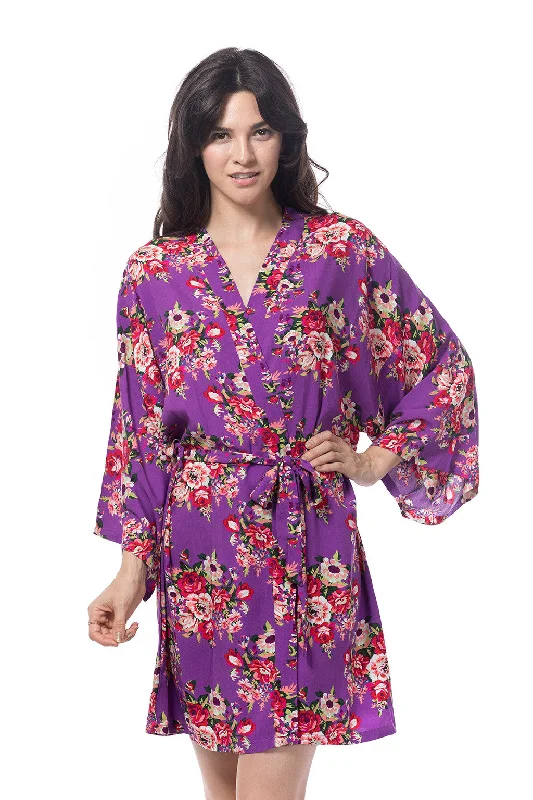 women's pajamas with an adjustable necklineCotton Floral Blossom Robe Purple