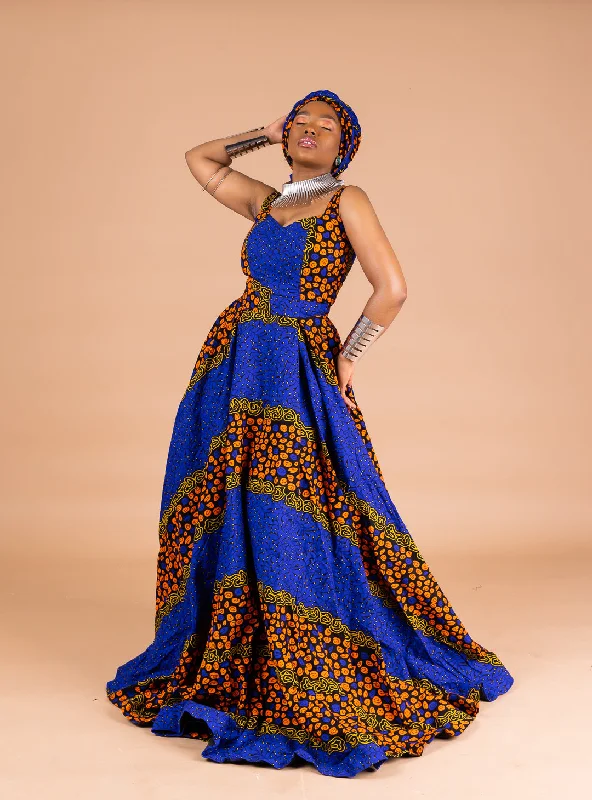 Women's Shirt Collar DressesEsohe Ankara Maxi Dress | Blue and Orange African Print