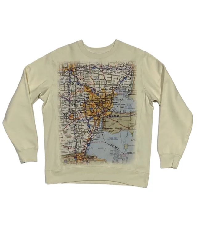 Women's Hooded Sweatshirts with Tweed LiningInk Detroit - Metro Detroit Map - Crewneck Sweatshirt - Natural