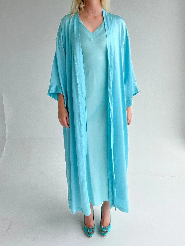 women's pajamas with hidden pockets1980's Bright Blue Silk Set