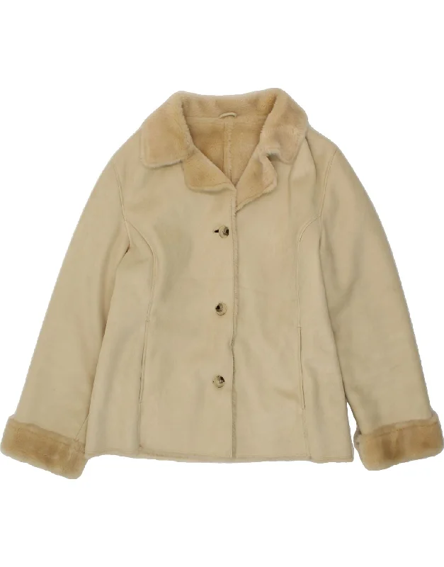 Women's Coats with Fur Trimmed BeltVINTAGE Womens Shearling Jacket UK 18 XL Beige Merino Wool