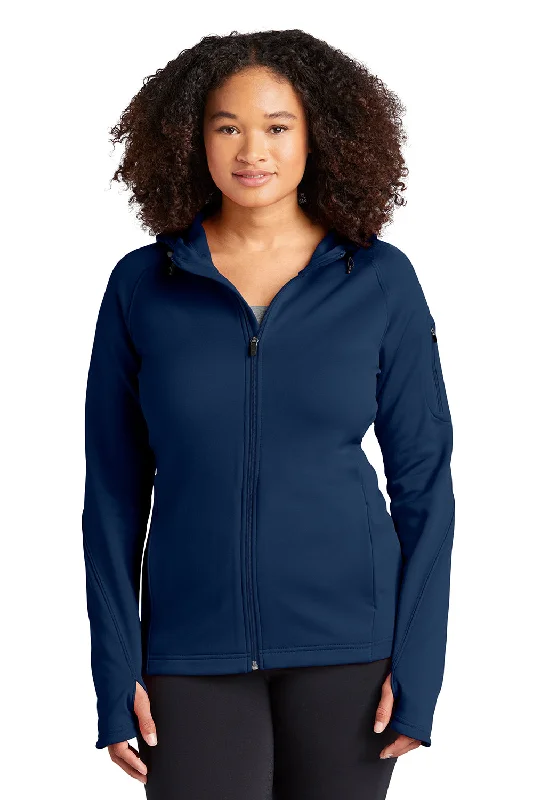 Women's Hooded Zip-Up SweatshirtsSport-Tek Womens Tech Moisture Wicking Fleece Full Zip Hooded Sweatshirt Hoodie w/ Pockets - True Navy Blue