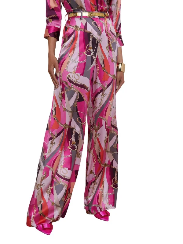 Women's Jodhpurs with U-Shaped CollarPilar Wide Leg Pants In Pink Multi Buckle Swirl