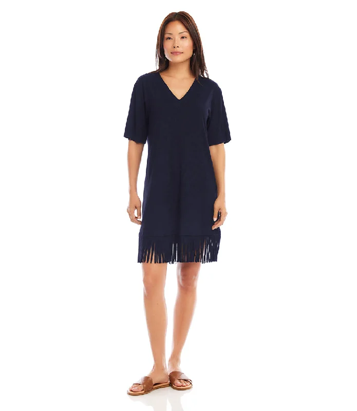 Women's Square-Neck DressesPetite Size V-Neck Fringe Dress