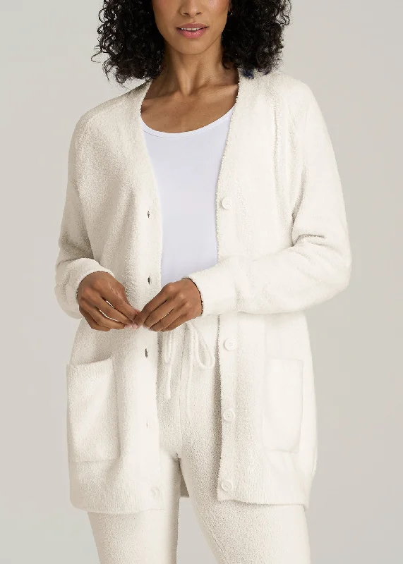 women's pajamas in solid colorsChenille Cardigan for Tall Women in White Alyssum