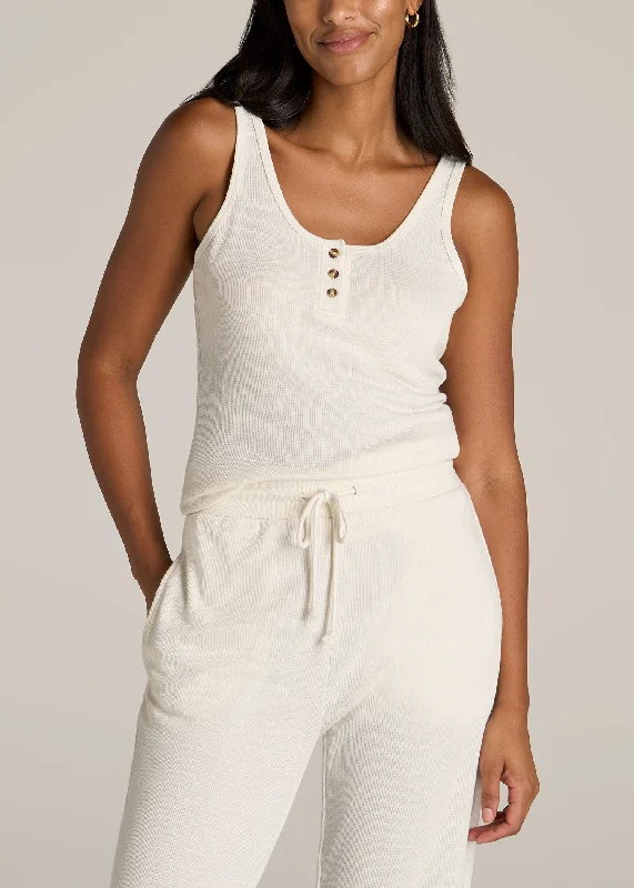 women's pajamas for those who appreciate soft, breathable fabricsWaffle Tank Top for Tall Women in White Alyssum