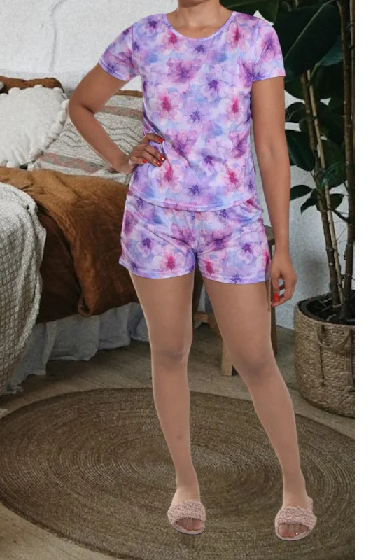 women's pajamas with pockets on the chestLilac Printed Pj Set