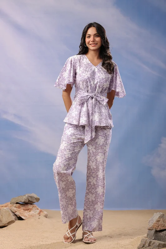 women's pajamas with lace trimLilac Whisper Cotton Loungewear Top Set