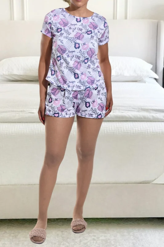 women's pajamas with a playful printNavy And Pink Printed  Pj Set