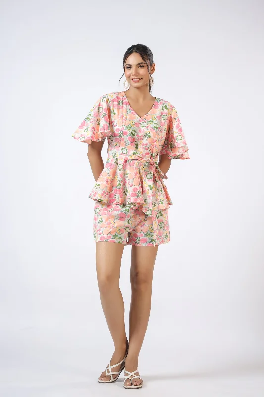 women's pajamas with a whimsical charmPeachy Floral Harmony Shorts Set