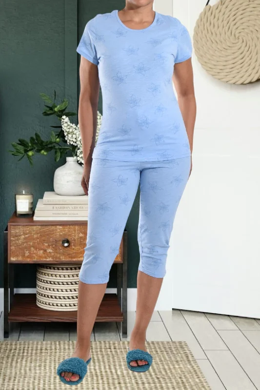 women's pajamas made from organic cottonPowder Blue Cotton 3/4 Pj Set