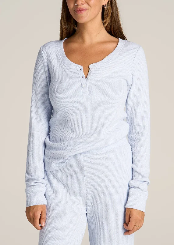 women's pajamas featuring floral embroideryRibbed Henley Top for Tall Women in Bluebird Mix