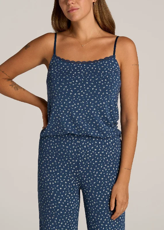 women's pajamas with a cozy, warm feelLace Camisole Tank Top for Tall Women in Blue Ditsy Floral Print