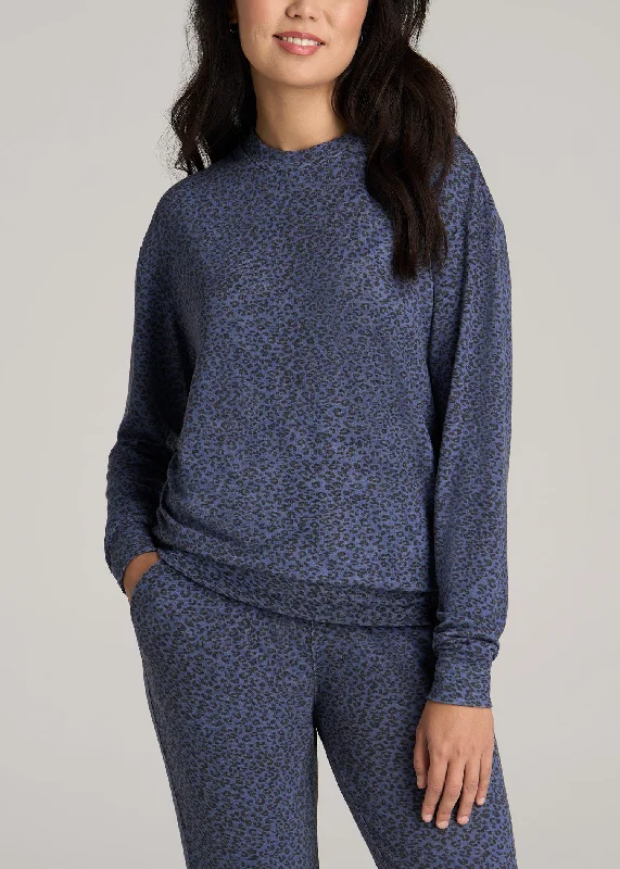 women's pajamas for a relaxing weekendCozy Lounge Crewneck in Navy Leopard - Tall Women's Shirts