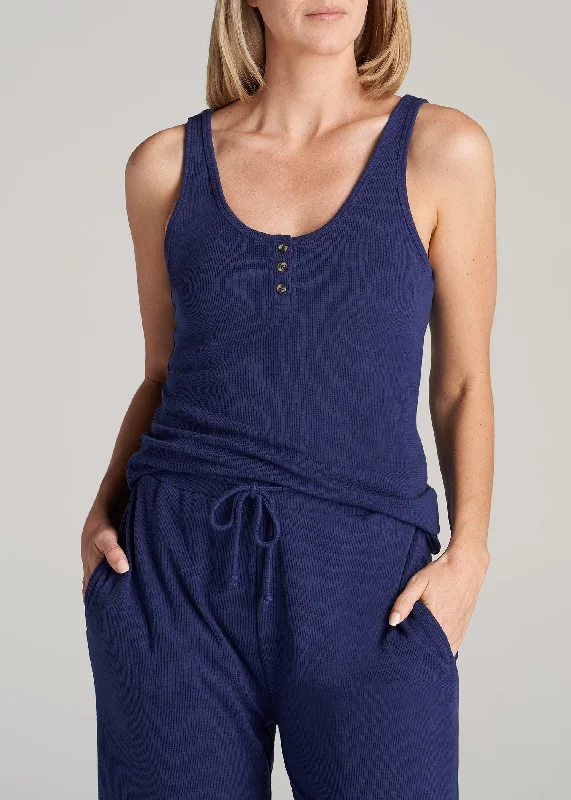 women's pajamas with breathable fabricWaffle Tank Top for Tall Women in Midnight Blue