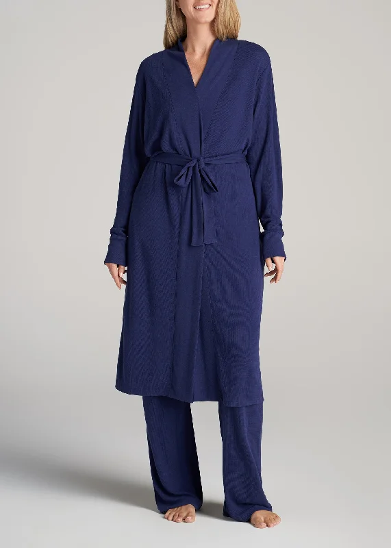 women's pajamas made from organic cottonWaffle Lounge Robe for Tall Women in Midnight Blue